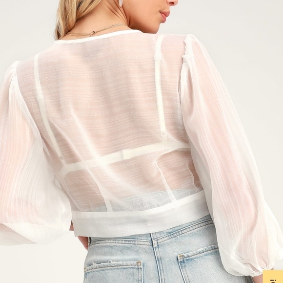 Lulu's In the Breeze Sheer Long-Sleeve Tie-Front T - Picture 6 of 7